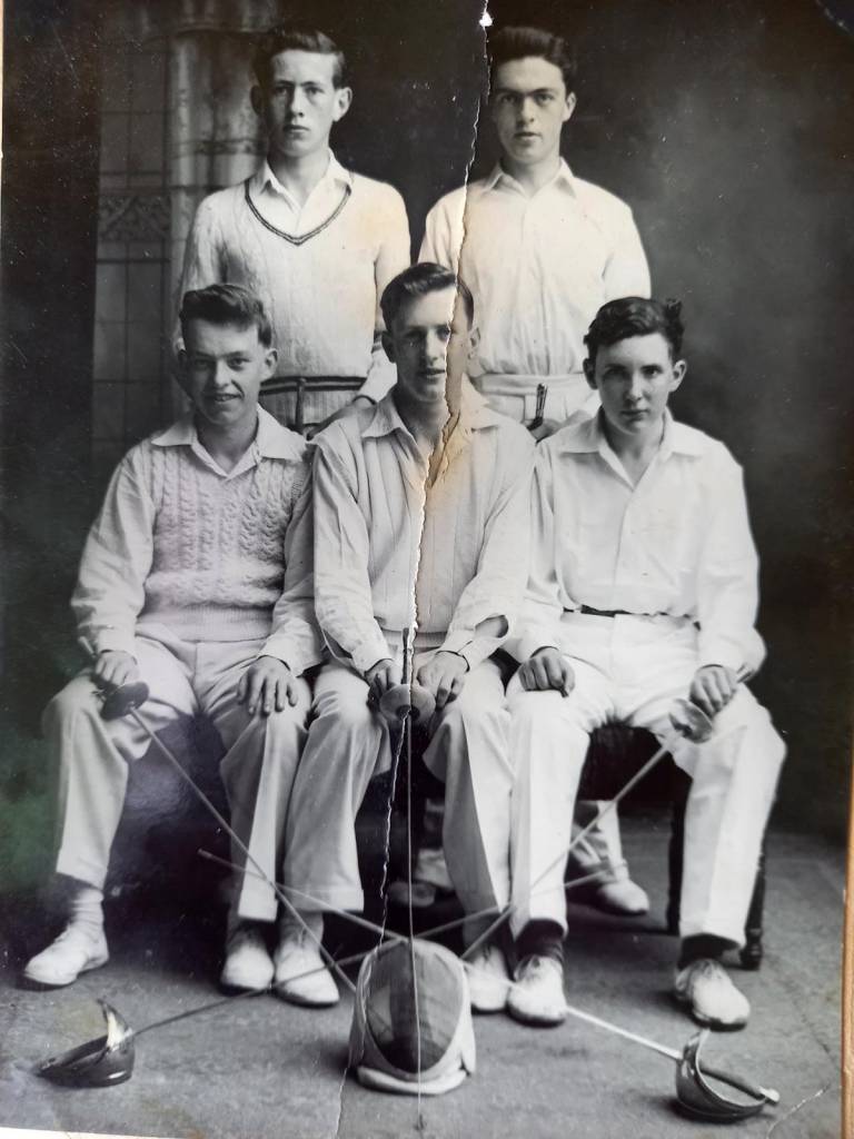 Dingwall fencers circa 1952. five young men in whites