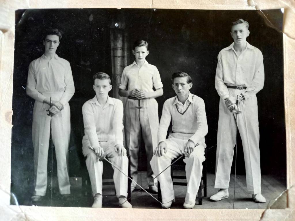 photograph of five Dingwall fencers in the 1950s